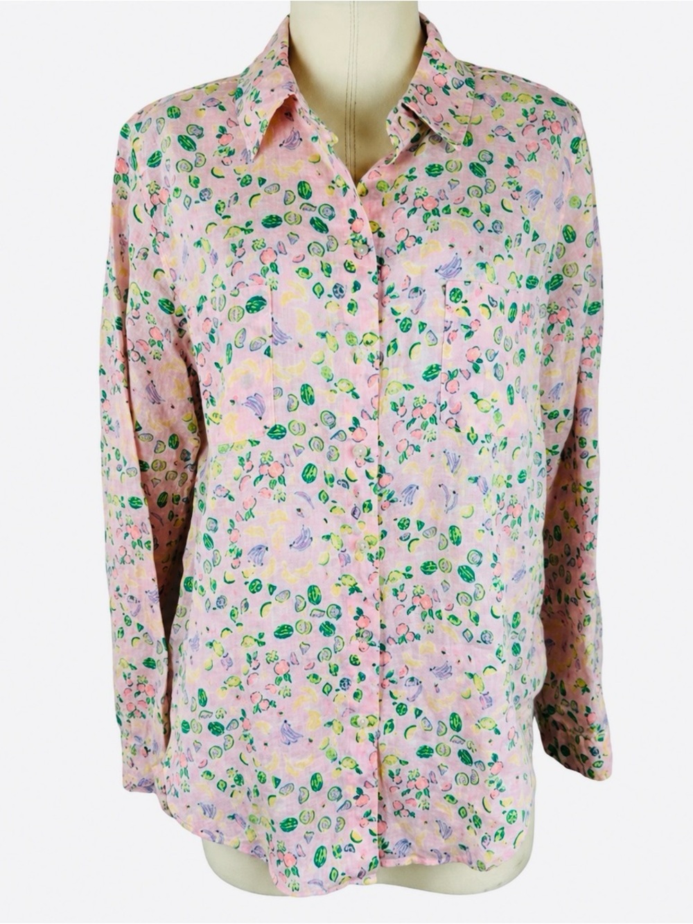 Lilly Pulitzer Sea View Linen Shirt Lil Juicy Fruit Pink S View 5